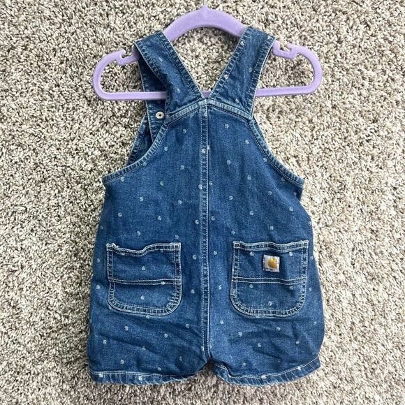 Carhartt Shortalls Baby 2T Denim Blue Jean and White Polka Dot - Picture 3 of 5